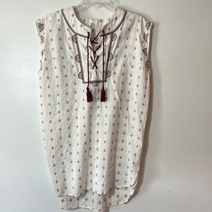 Anthropologie | dRA Boho Sleeveless Embroidered Shirt Dress Tie up with Tassels